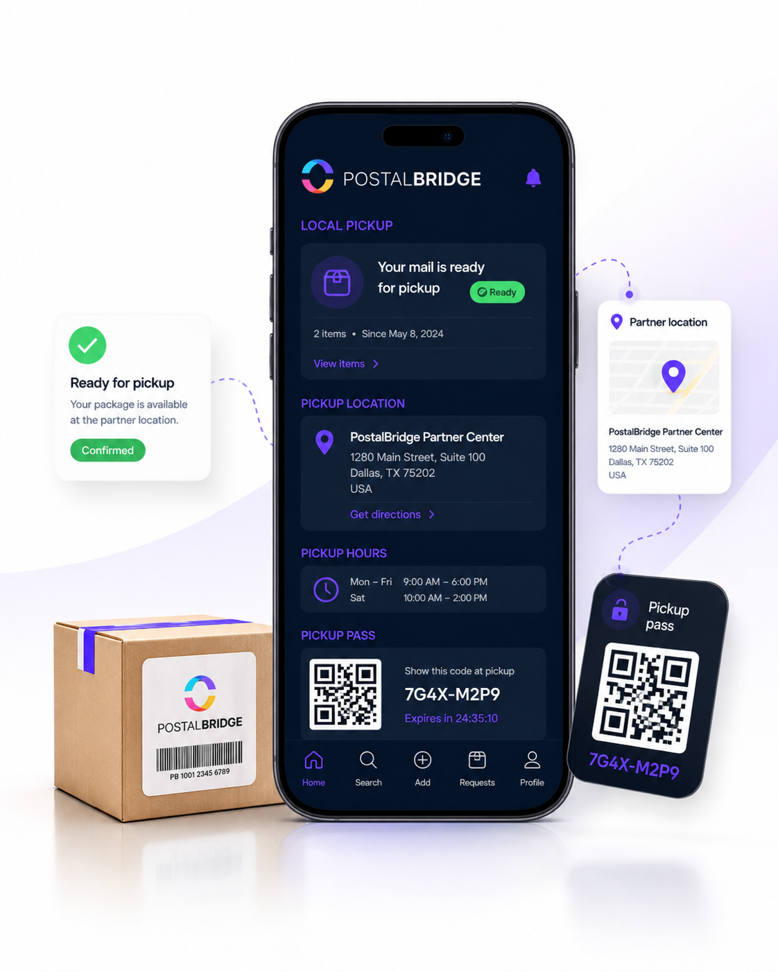 PostalBridge local pickup and partner location preview