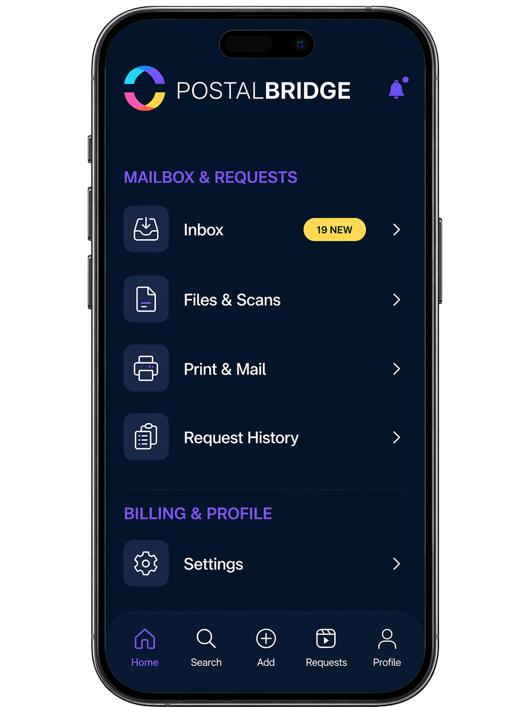 PostalBridge home page phone hero preview